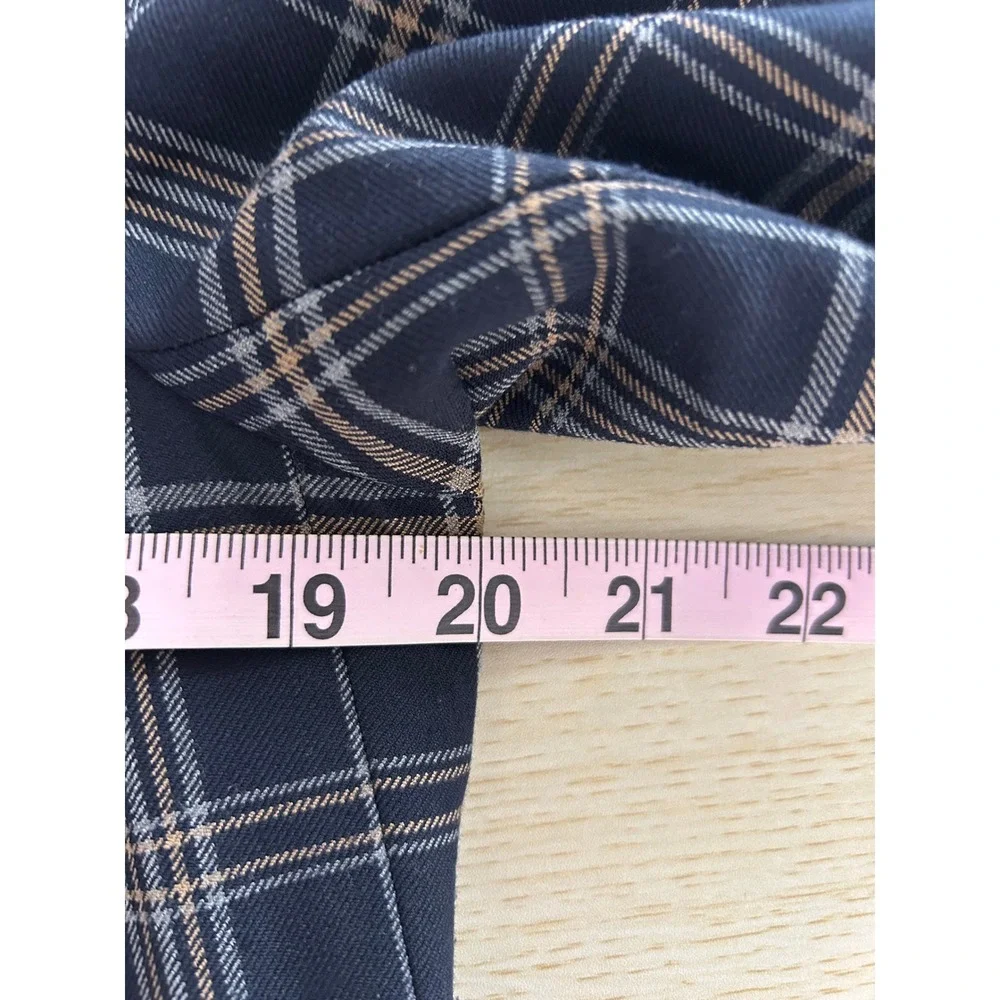 Aritzia BABATON Macauley Navy‎ Plaid Blazer 3/4 sleeve Size 10 academia career - Picture 6 of 12